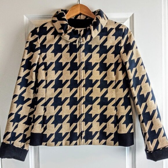 Akris Punto Black Camel Houndstooth Tweed Jacket - Picture 1 of 10
